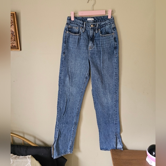 Good American Good Boy straight leg side split hem in Blue941 wash - Picture 3 of 9